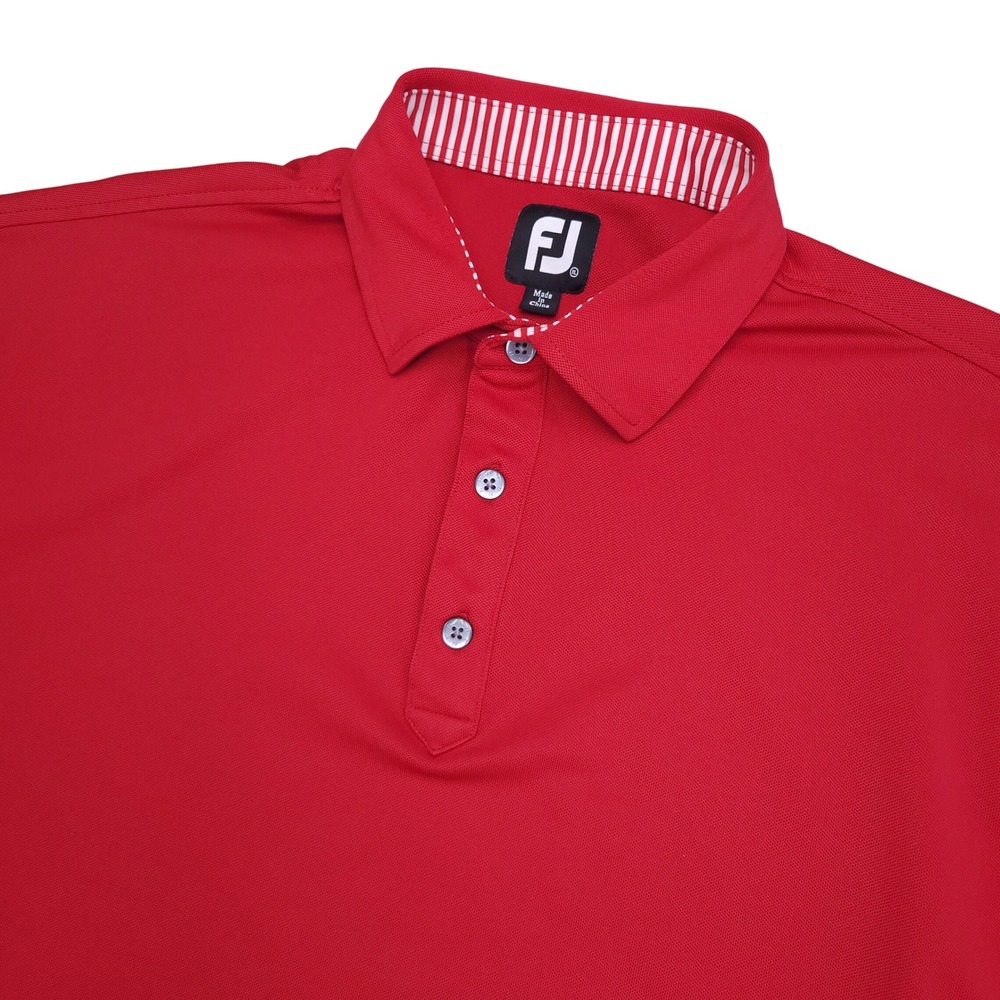 FootJoy  Golf Polo Shirt Mens XL Red Short Sleeve Striped Collar Pique Polyester